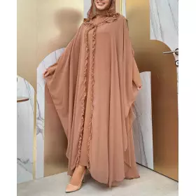 robe de soirée pour femme voilée de couleur nude