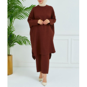 ensemble large femme voilée chic de couleur marron